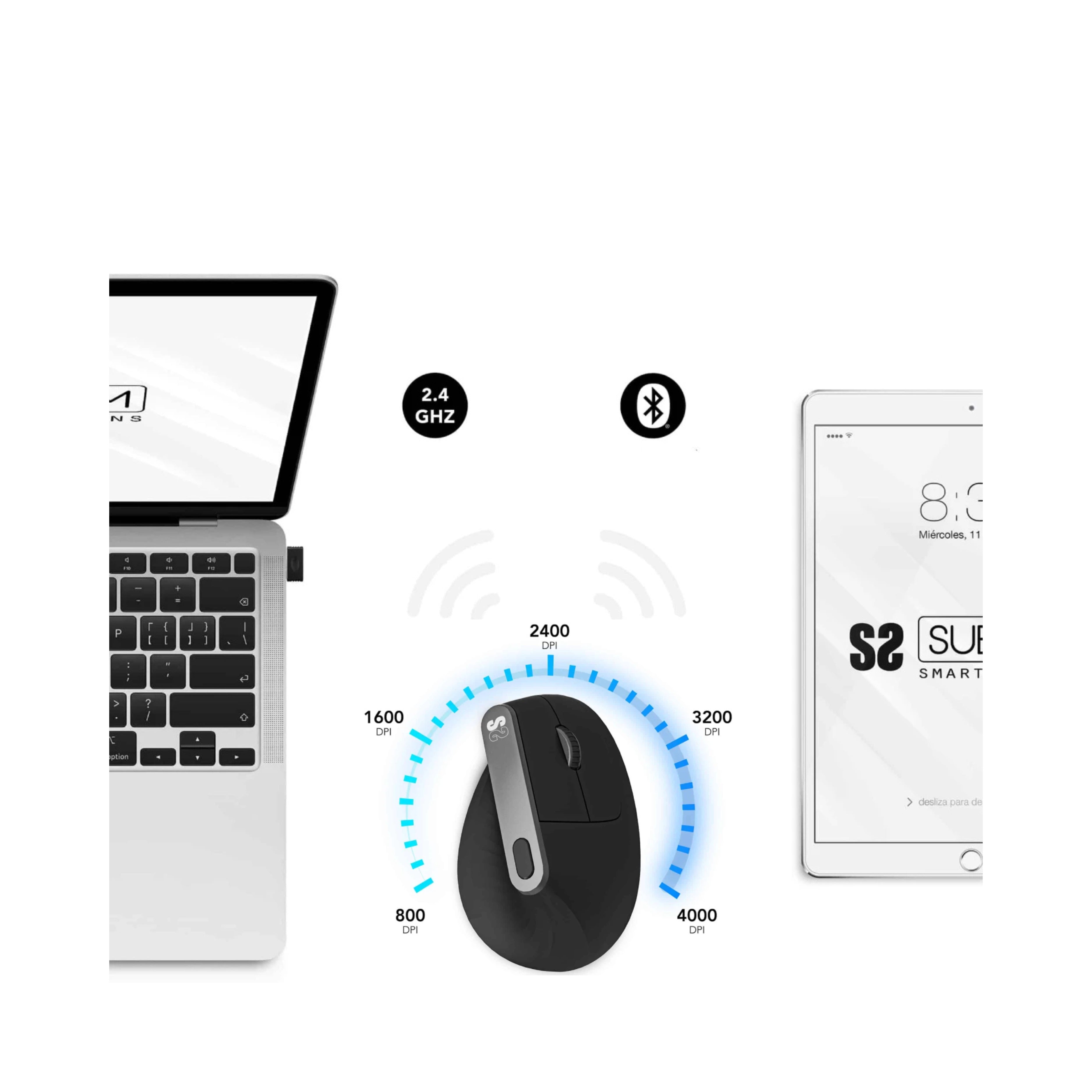 Ratón Subblim Ergo Inalámbrico Vertical Negro Dual Bluetooth 5.2 y Receptor USB-A 2.4 GHz | 4000 ppp