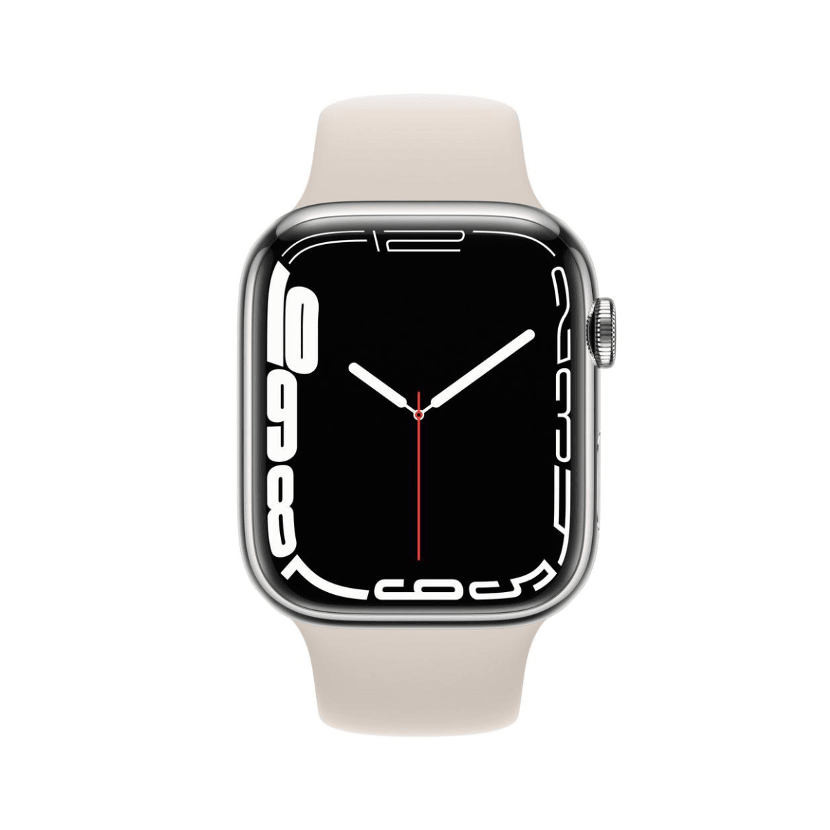 Apple Watch Series 7 (2021) GPS + Cellulaire 45 mm - Acier inoxydable Argenté - Bracelet sport Lumière des étoiles