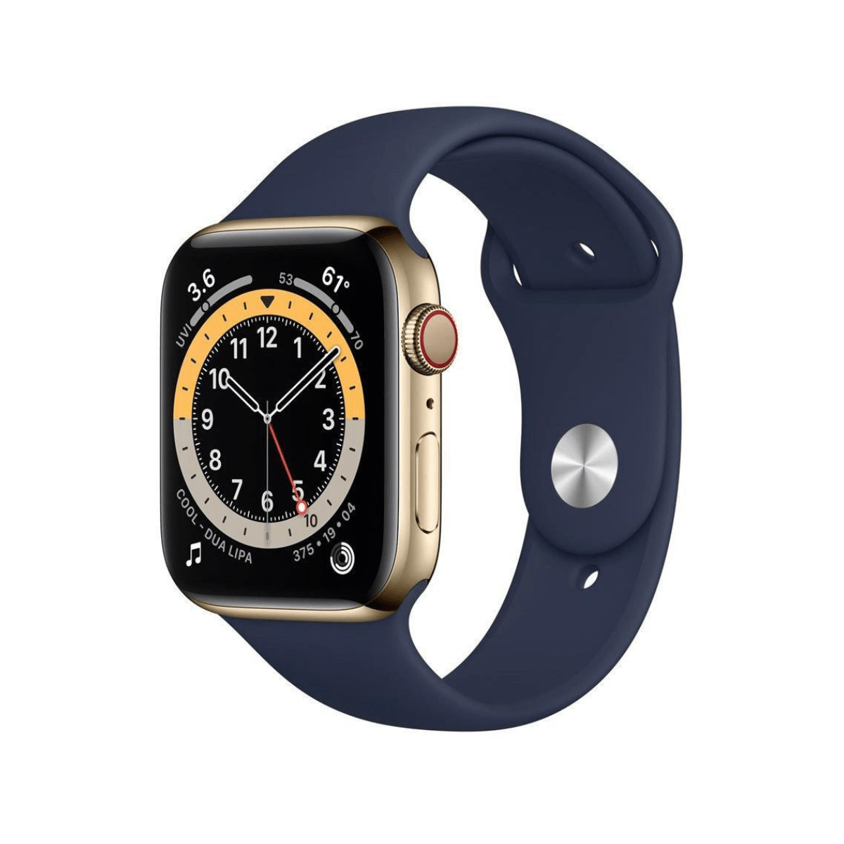 Apple Watch (Series 6) 2020 GPS + Cellulaire 40 - Acier inoxydable Doré - Bracelet sport Bleu Profond