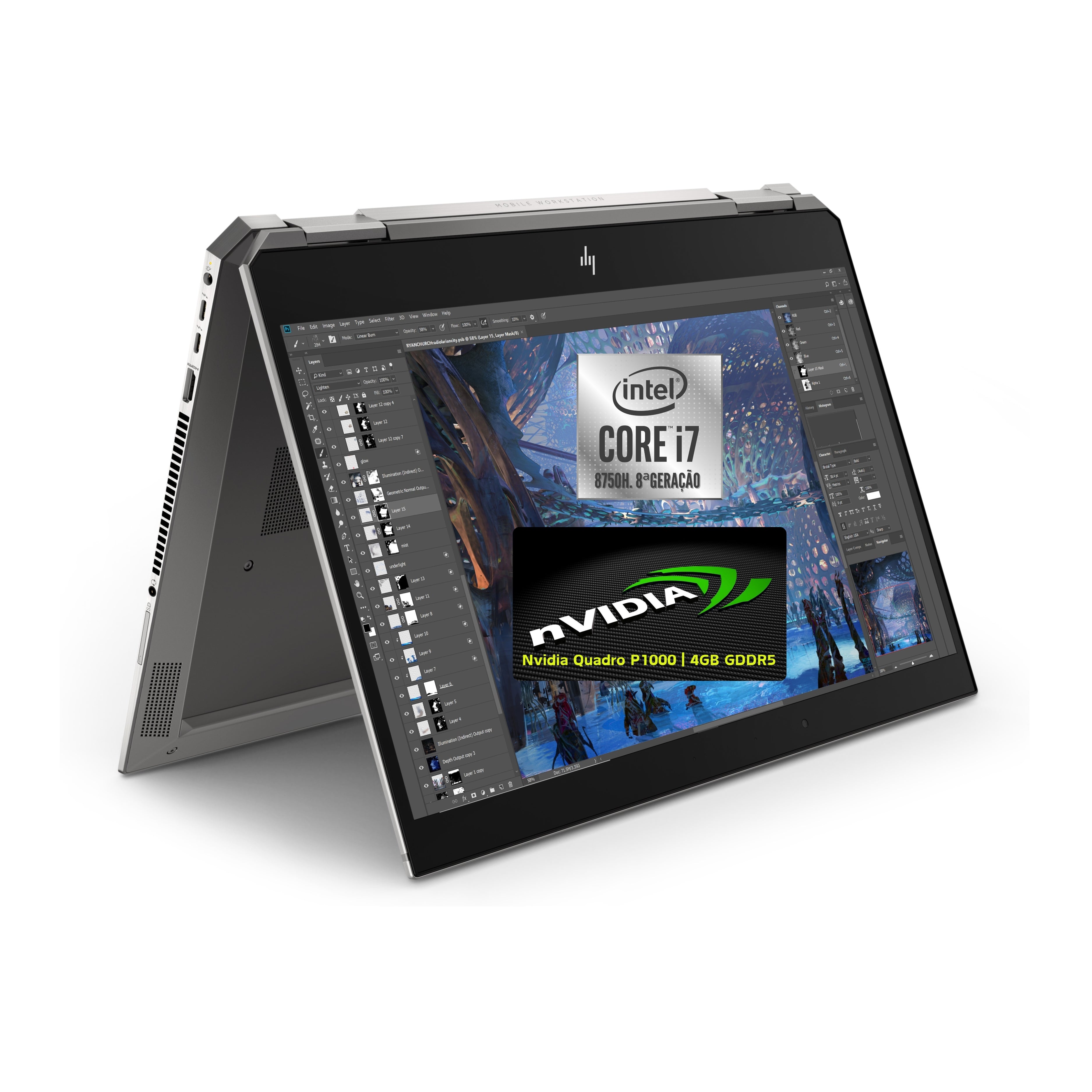 HP ZBook Studio x360 G5 i7 (8850H) 16GB RAM 256GB SSD 15.6" FHD NVIDIA P1000 Windows 11 Pro (Outlet 768)