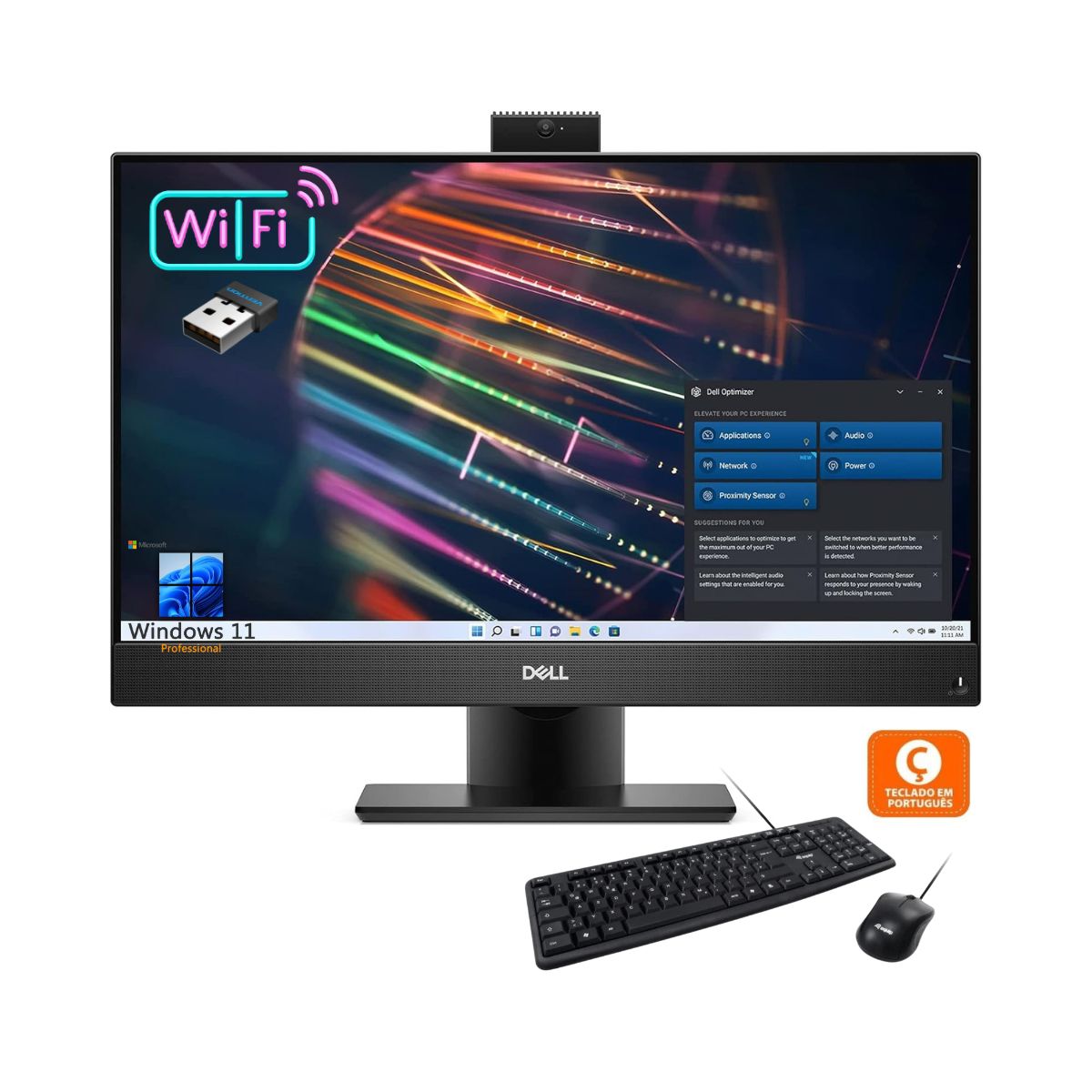 Dell OptiPlex 7460 All-in-One i5 (8500) 8GB 256GB SSD | Webcam | 23.8" FHD Windows 11 Pro & Portuguese Keyboard and Wired Mouse Equip