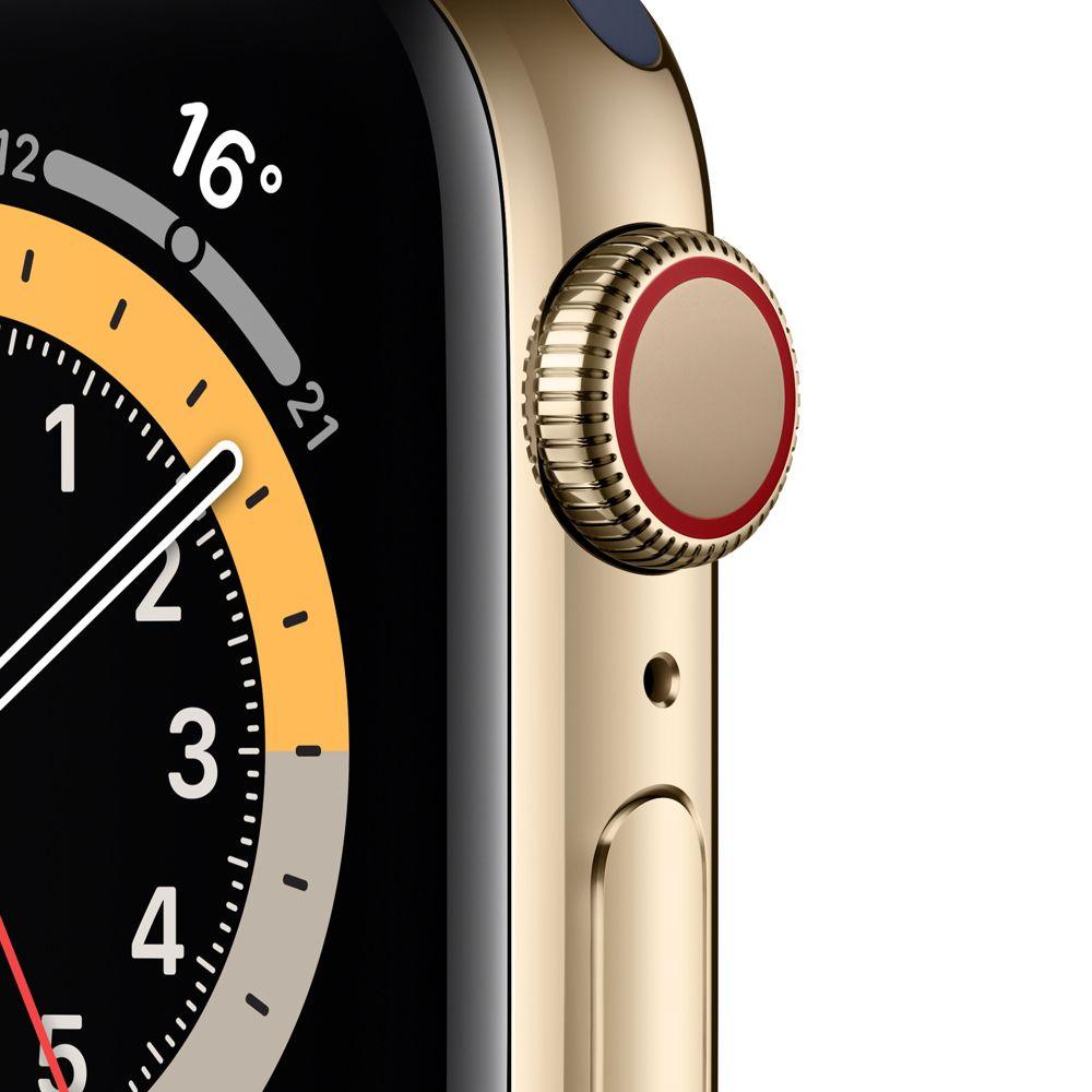 Apple Watch (Series 6) 2020 GPS + Celular 40 - Aço inoxidável Dourado - Bracelete desportiva Azul Profundo