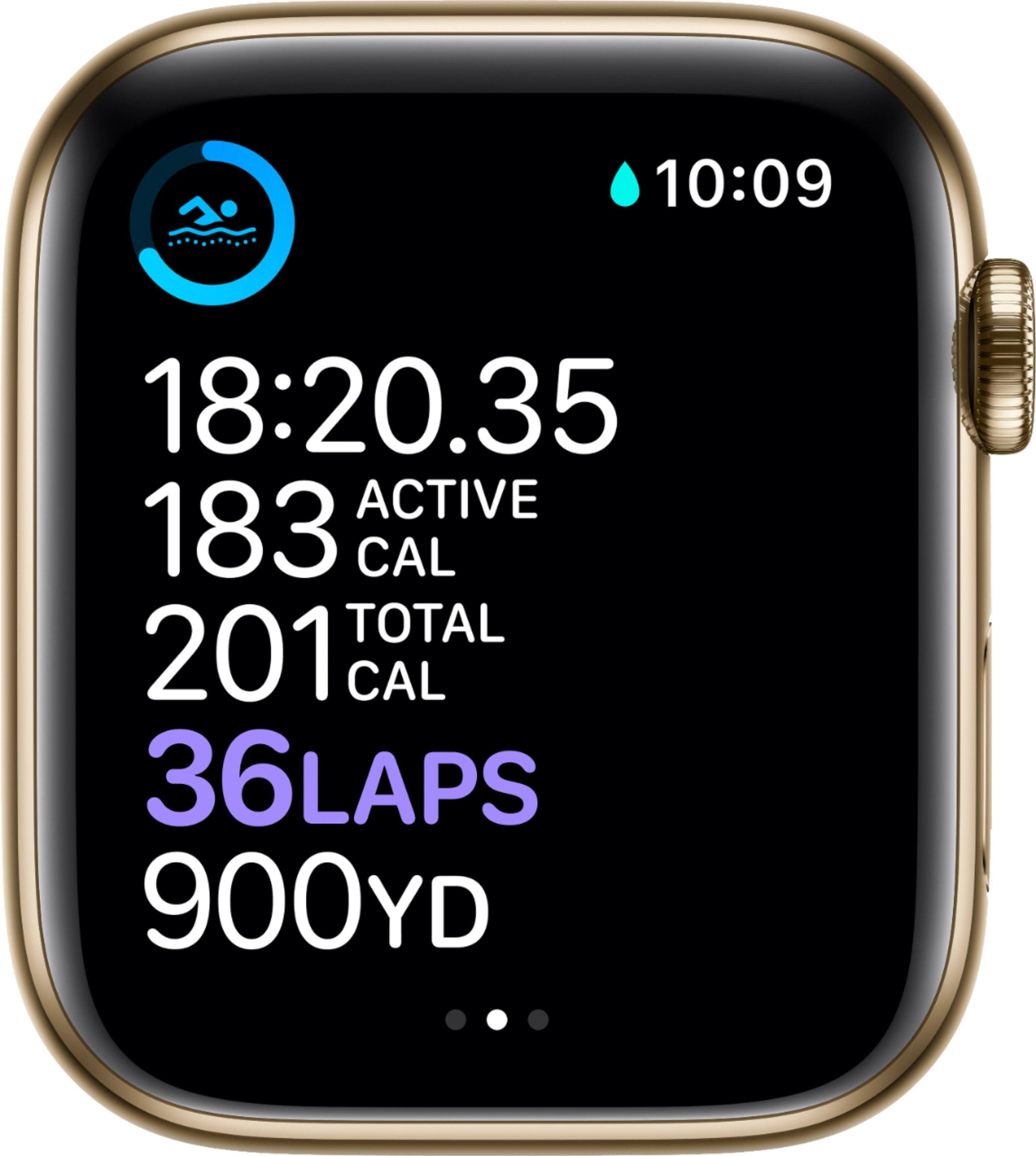 Apple Watch (Series 6) 2020 GPS + Celular 40 - Aço inoxidável Dourado - Bracelete desportiva Azul Profundo