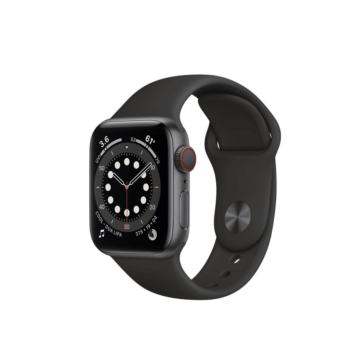 Apple Watch Series 6 Alumínio (GPS+Cellular, 40mm) - Cinzento sideral - Bracelete desportiva Preto