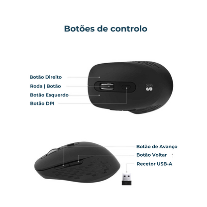 Rato Ergonómico sem fios Subblim Comfort Dual Bluetooth & recetor USB-A 2.4 GHz